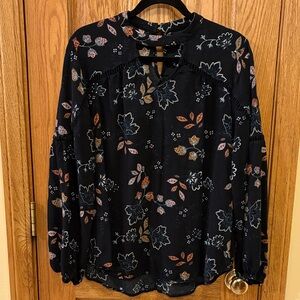 Maurices Black Blouse with Colorful Leaf Pattern